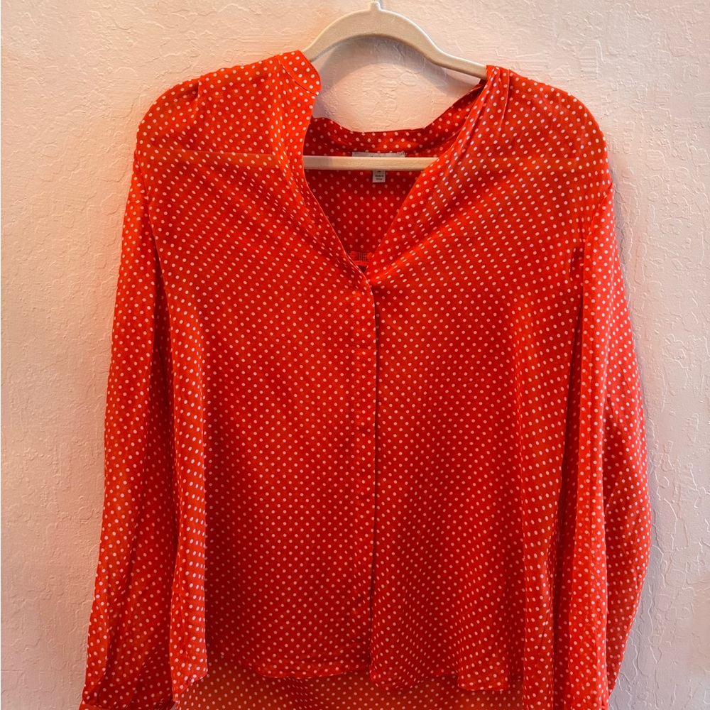 Joie Women’s Mintee G Warm Teracotta Orange Polka Dot Silk Blouse in Size M
